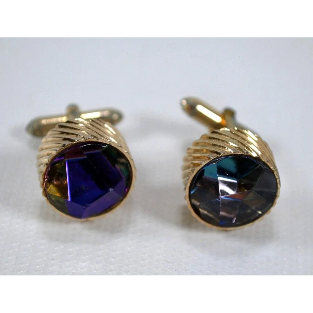 Vintage Swank Gold Tone Cufflinks‎ with Watermelon Rhinestone